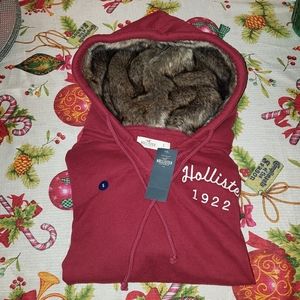 Womens Hollister Burgundy Faux Fur Pullover Hoodie